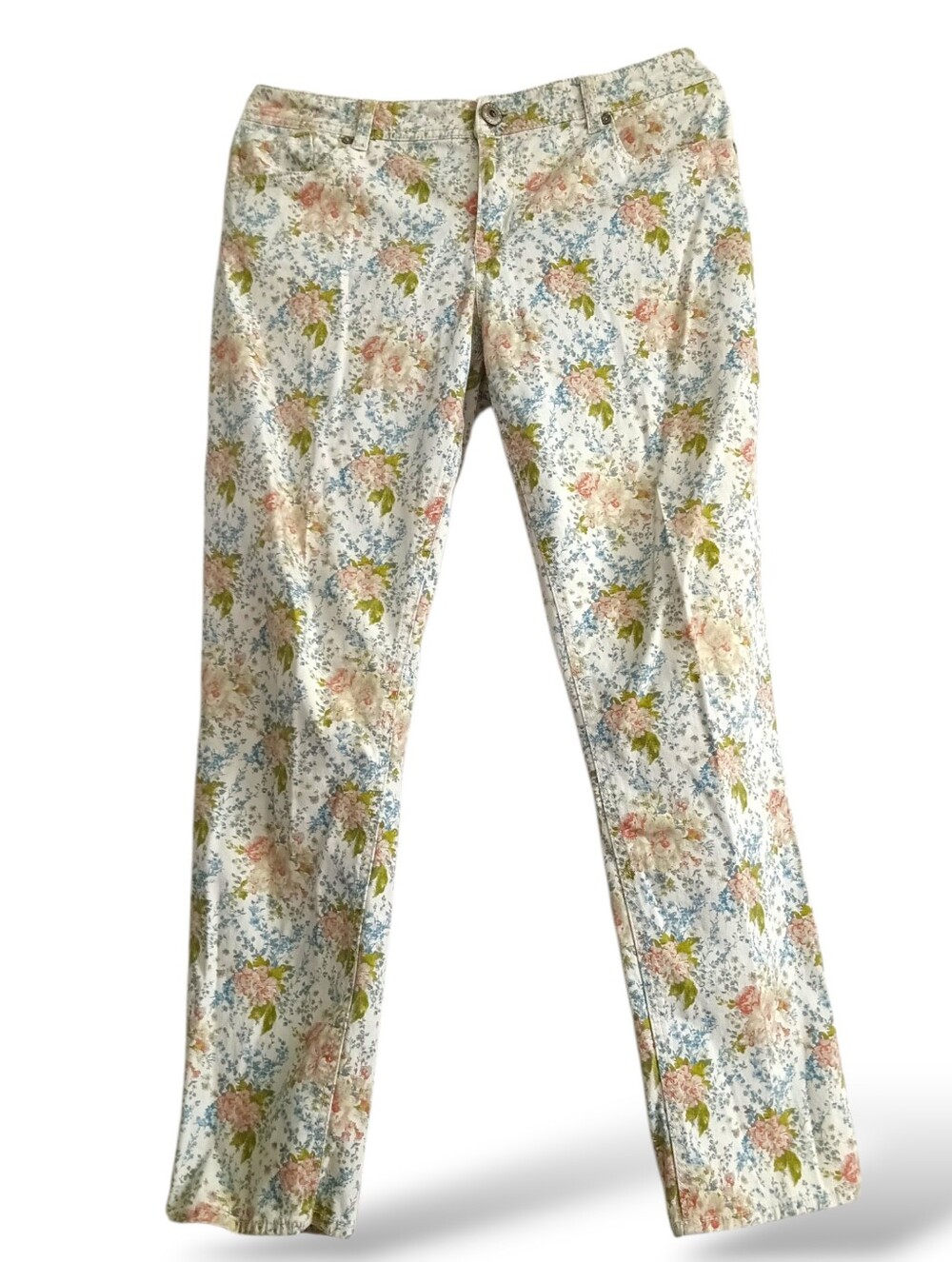 Jordache Skinny Jeans Cream Pink Green Floral Stretch